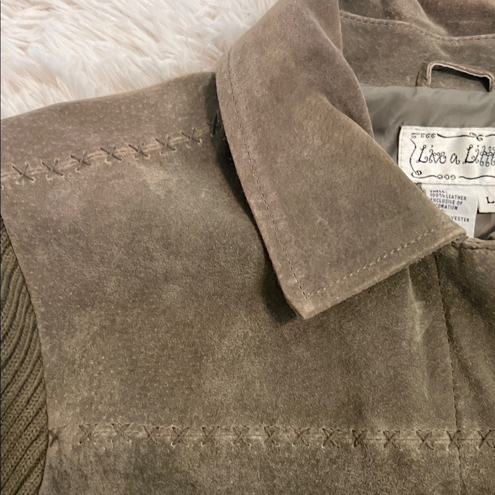 Live a Little Olive Suede Sweater Sleeve Whipstitch Jacket Blazer - Picture 4 of 8